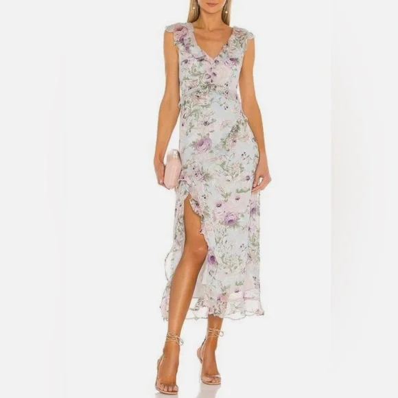Astr | Dresses | Astr The Label Floral Ruffle Midi Dress | Poshmark